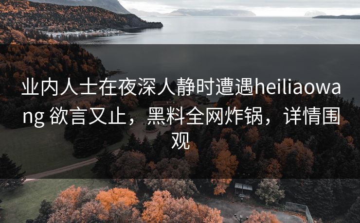 业内人士在夜深人静时遭遇heiliaowang 欲言又止，黑料全网炸锅，详情围观