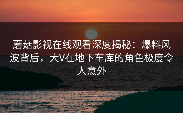 蘑菇影视在线观看深度揭秘：爆料风波背后，大V在地下车库的角色极度令人意外